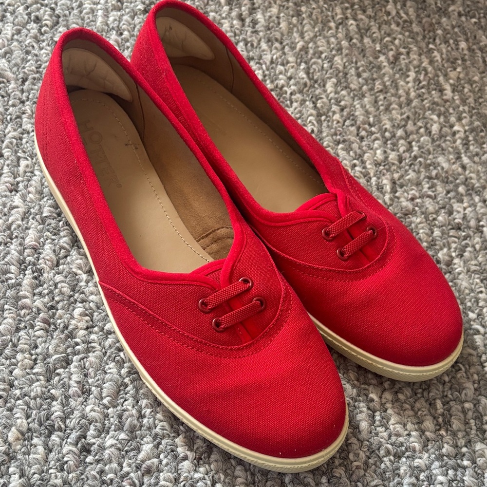 hotter Red Canvas Slip-on Sneakers